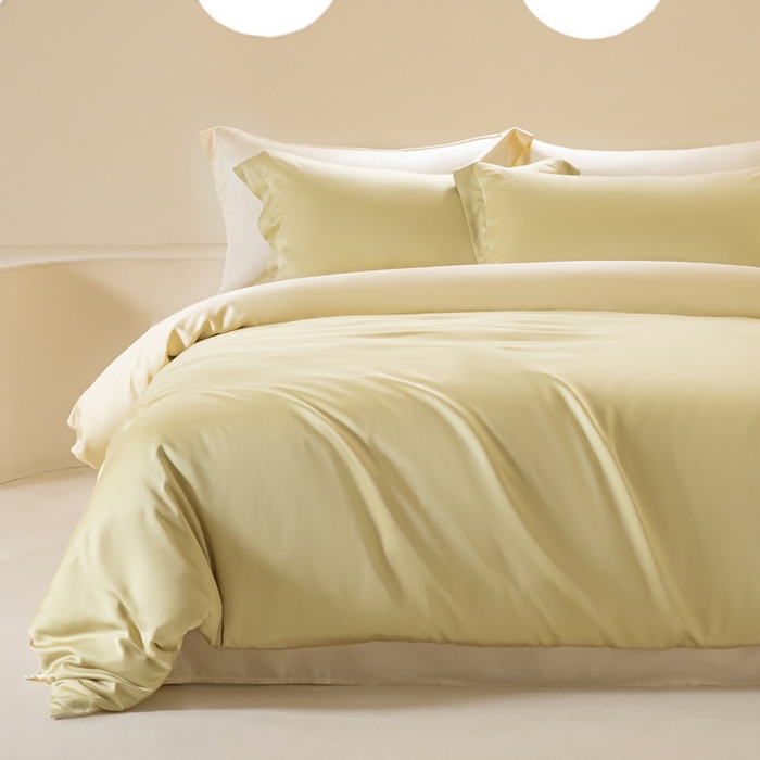 91家纺网 家纺一手货源 找家纺 涵宸 2024新款兰精天丝棉纯色四件套 四件套-芥末绿+雪梨