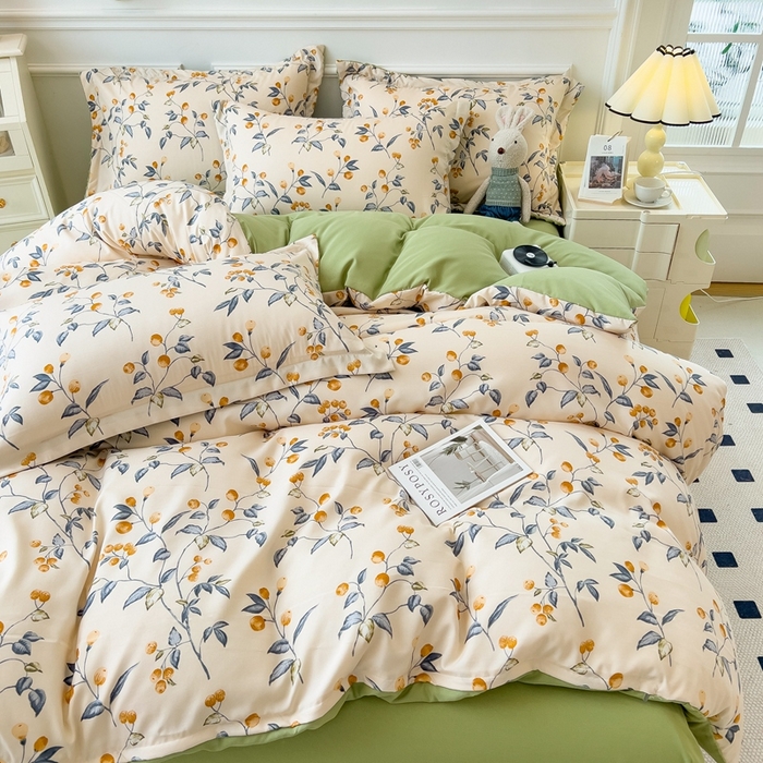 91家纺网 家纺一手货源 找家纺 宝士康家纺 2024新款水洗棉麻双层纱四件套系列  金桔