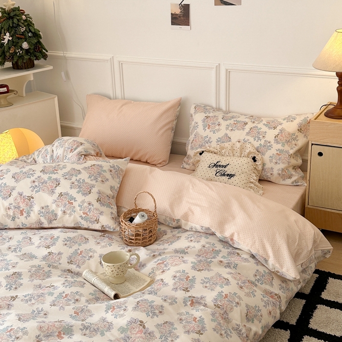 91家纺网 家纺一手货源 找家纺 昔可家纺 2024韩式碎花四件套 复古甜山茶