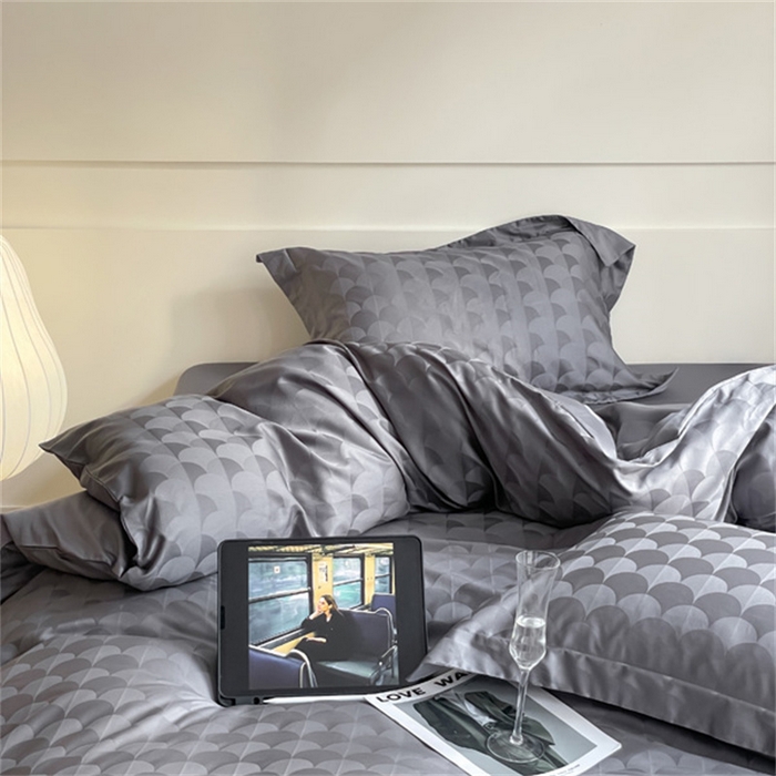 91家纺网 家纺一手货源 找家纺 涵宸 2024新款全棉大提花系列四件套 迷幻格调-灰