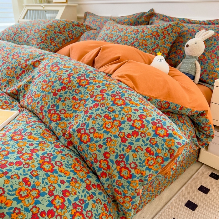 91家纺网 家纺一手货源 找家纺 宝士康家纺 2024新款水洗棉麻双层纱四件套系列  艾维