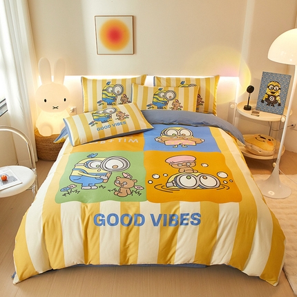 鑫帝家居 2025新款全棉活性印花四件套---小黄人系列 好奇小黄人