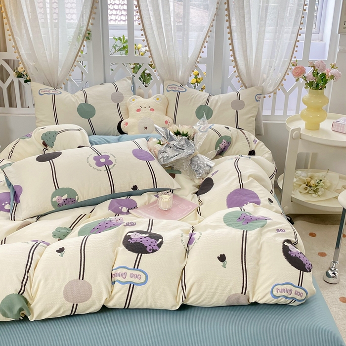 91家纺网 家纺一手货源 找家纺 牛牛家纺 牛牛  2024新款泡泡棉小清新四件套(1) 淘气狗