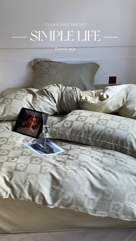 91家纺网 家纺一手货源 找家纺 涵宸 2024新款全棉大提花系列四件套 欧若拉-绿