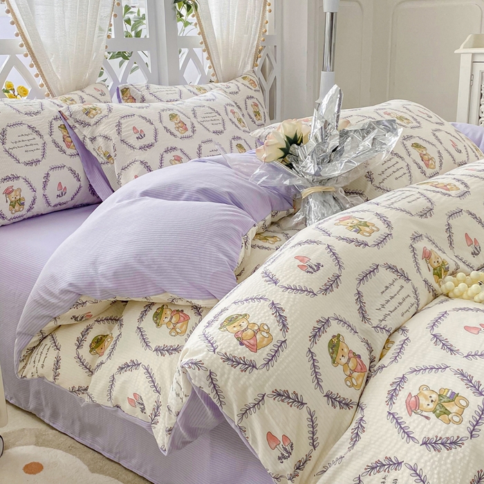 91家纺网 家纺一手货源 找家纺 牛牛家纺 牛牛  2024新款泡泡棉小清新四件套(1) 泰迪熊