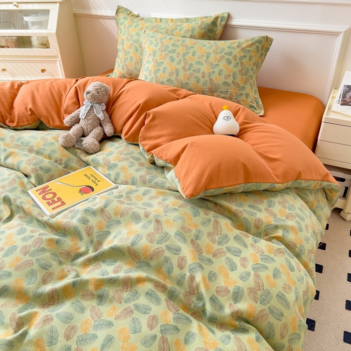 91家纺网 家纺一手货源 找家纺 宝士康家纺 2024新款水洗棉麻双层纱四件套系列  知秋