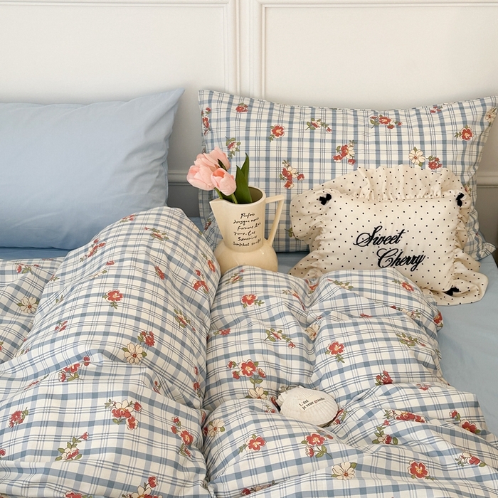 91家纺网 家纺一手货源 找家纺 昔可家纺 2024新款韩式混搭系列四件套 中古矢车菊