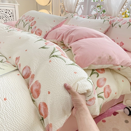 91家纺网 家纺一手货源 找家纺 牛牛家纺 牛牛  2024新款泡泡棉小清新四件套(1) 闲趣时光