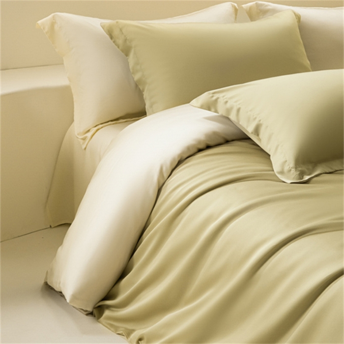 91家纺网 家纺一手货源 找家纺 涵宸 2024新款兰精天丝棉纯色四件套 四件套-芥末绿+雪梨