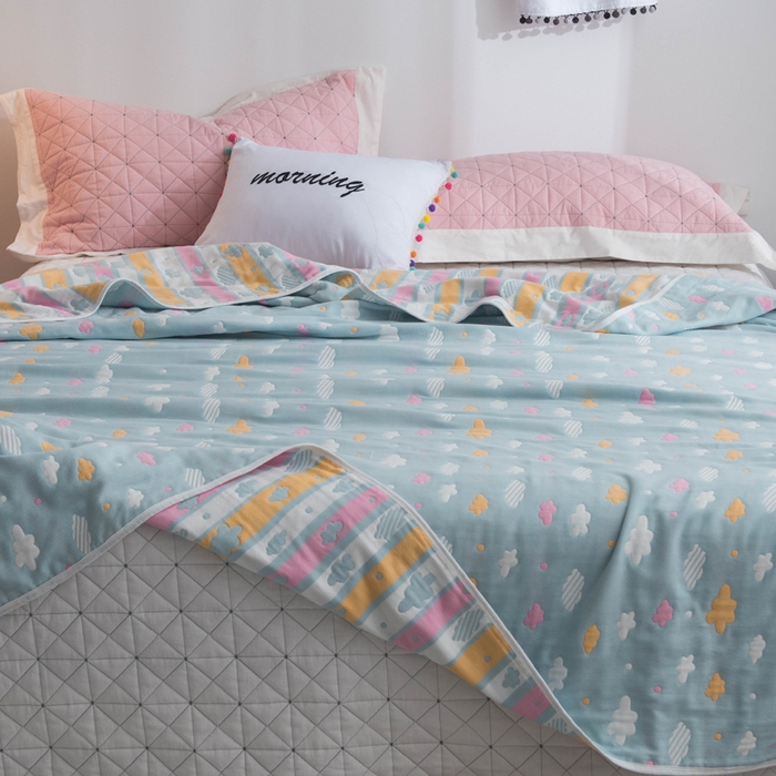 91家纺网 家纺一手货源 找家纺 朴尔 2024全尺寸经典六层纱布全棉毛巾被系列-朴尔经典款常年备货 彩云-兰