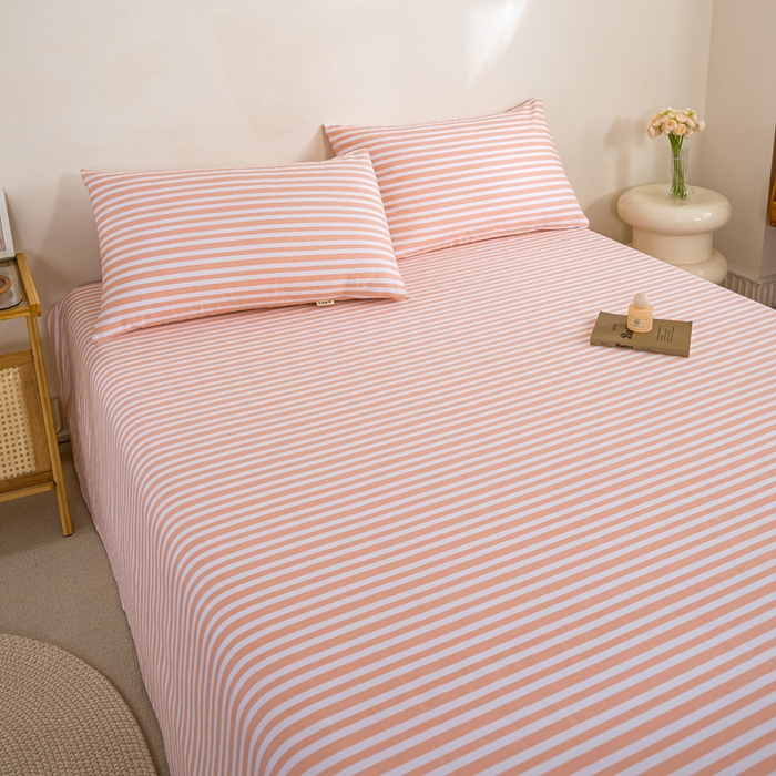 91家纺网 家纺一手货源 找家纺 九沐良品 新款全棉无印老粗布单品床单+三件套 细川（粉