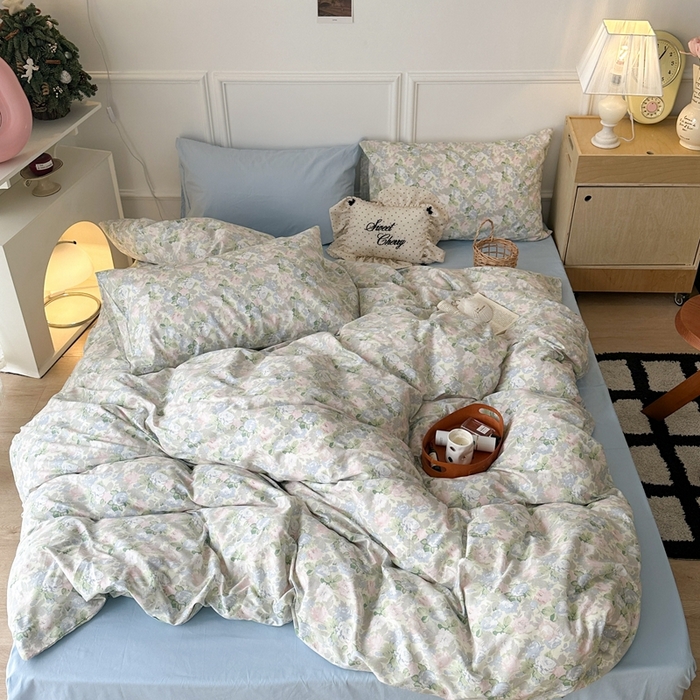 91家纺网 家纺一手货源 找家纺 昔可家纺 2024新款韩式混搭系列四件套 山茶花语