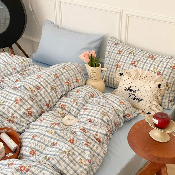 91家纺网 家纺一手货源 找家纺 昔可家纺 2024新款韩式混搭系列四件套 中古矢车菊