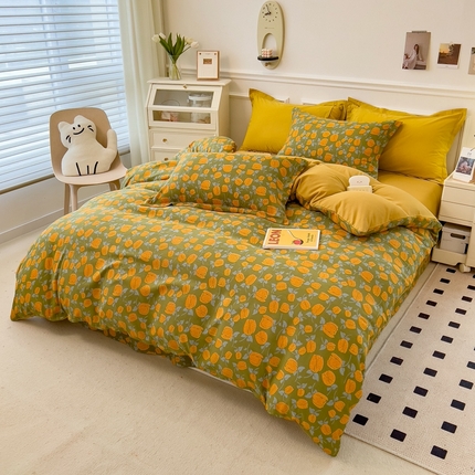 宝士康家纺 2024新款水洗棉麻双层纱四件套系列  秋叶询丽