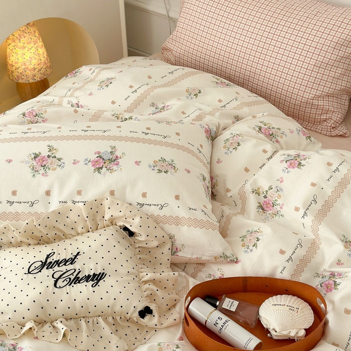 91家纺网 家纺一手货源 找家纺 昔可家纺 2024韩式碎花四件套 韩式竖条玫瑰