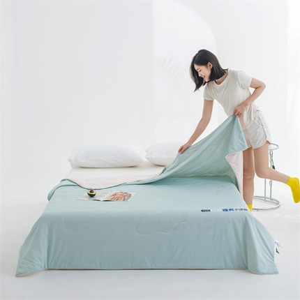 91家纺网 家纺一手货源 找家纺 恬思语 2024新款小水果凉感丝夏被空调被夏凉被 清新柠檬-蓝拼粉