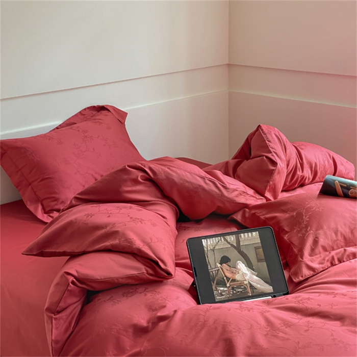 91家纺网 家纺一手货源 找家纺 涵宸 2024新款全棉大提花系列四件套 生如夏花-红