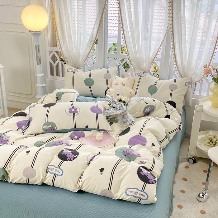 91家纺网 家纺一手货源 找家纺 牛牛家纺 牛牛  2024新款泡泡棉小清新四件套(1) 淘气狗