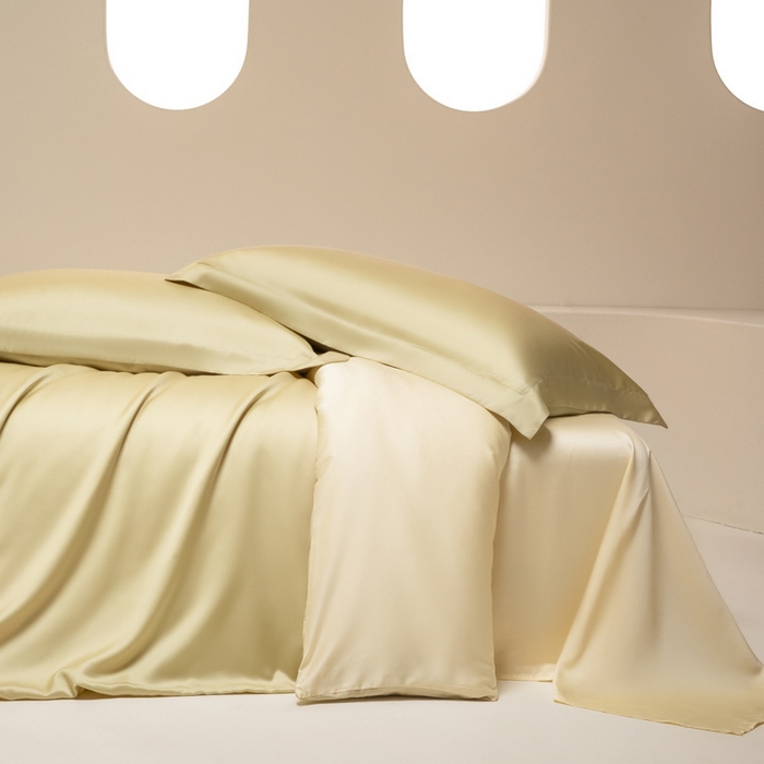 91家纺网 家纺一手货源 找家纺 涵宸 2024新款兰精天丝棉纯色四件套 四件套-芥末绿+雪梨