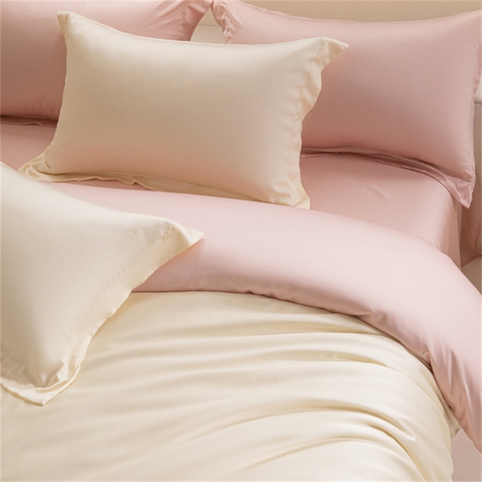 91家纺网 家纺一手货源 找家纺 涵宸 2024新款兰精天丝棉纯色四件套 四件套-象牙白+肉桂粉