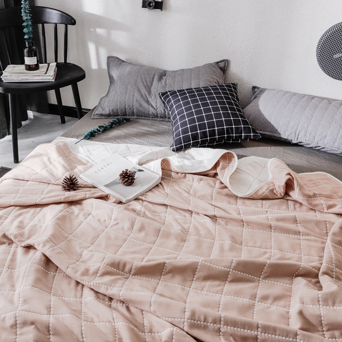 91家纺网 家纺一手货源 找家纺 朴尔2024经典六层纱布全棉毛巾被系列-朴尔经典款常年备货 时尚虚线-豆沙