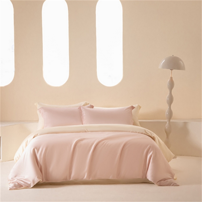 91家纺网 家纺一手货源 找家纺 涵宸 2024新款兰精天丝棉纯色四件套 四件套-肉桂粉+象牙白