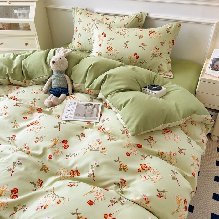 91家纺网 家纺一手货源 找家纺 宝士康家纺 2024新款水洗棉麻双层纱四件套系列  雅韵