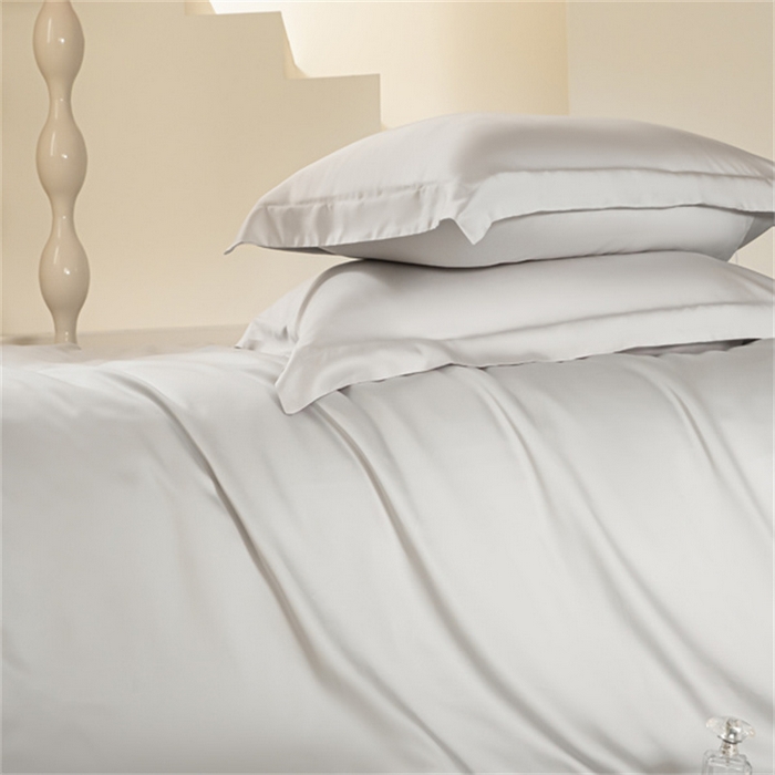 91家纺网 家纺一手货源 找家纺 涵宸 2024新款兰精天丝棉纯色四件套 四件套-时尚灰+象牙白