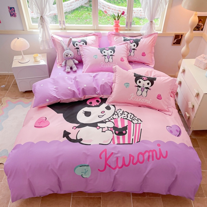 91家纺网 家纺一手货源 找家纺 孩子王（原鼎盛） 2025新款三丽鸥系列全棉活性大版印花卡通学生四件套 爆米花库洛米