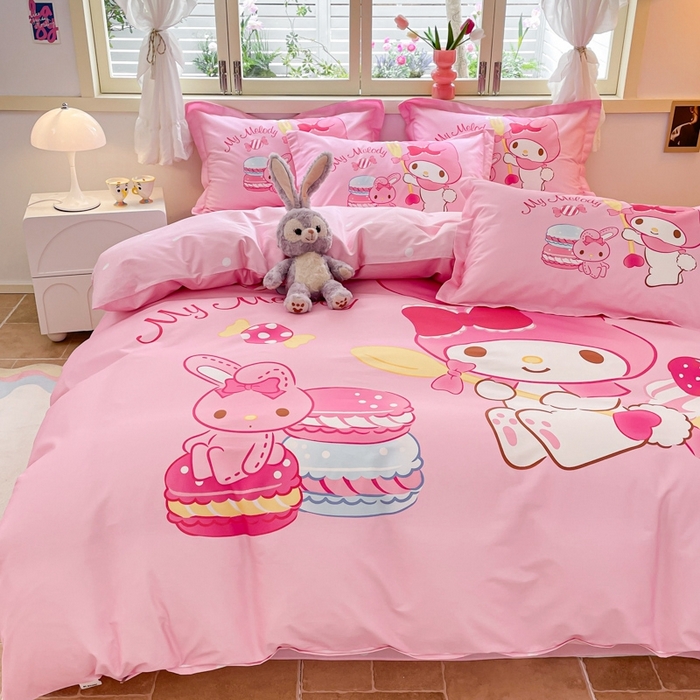 91家纺网 家纺一手货源 找家纺 孩子王（原鼎盛） 2025新款三丽鸥系列全棉活性大版印花卡通学生四件套 蛋糕美乐蒂