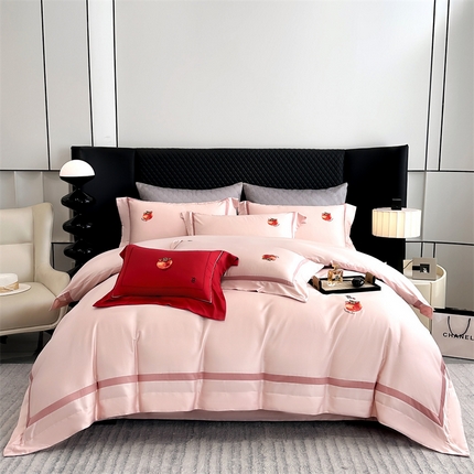 91家纺网 家纺一手货源 找家纺 美娘阁 2025新款双股长绒棉居家款四件套-好柿连连 好柿连连-落樱粉