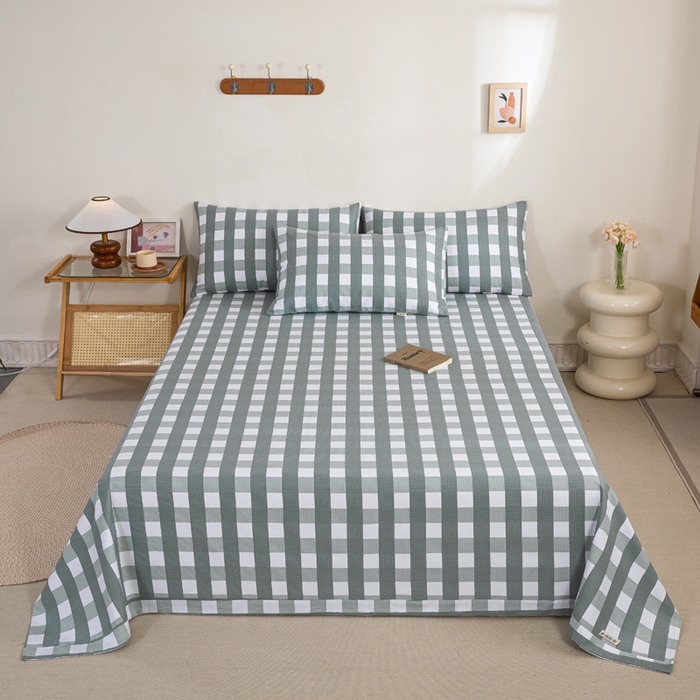 91家纺网 家纺一手货源 找家纺 九沐良品 新款全棉无印老粗布单品床单+三件套 灰中格