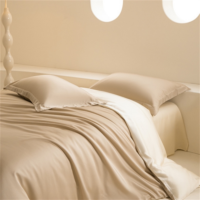 91家纺网 家纺一手货源 找家纺 涵宸 2024新款兰精天丝棉纯色四件套 四件套-奶茶杏+象牙白