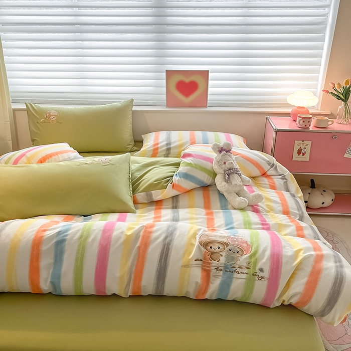 91家纺网 家纺一手货源 找家纺 2024蜜柚新品直播电商全棉13372ins博主风刺绣四件套 甜蜜蘑菇