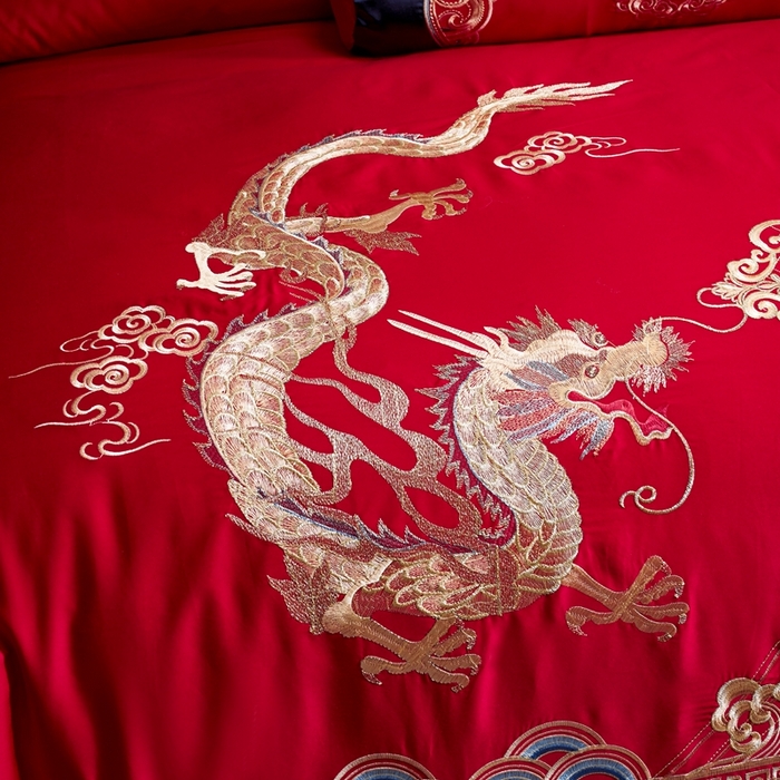 91家纺网 家纺一手货源 找家纺 慕她家纺 2025新款慕她婚庆四件套全棉纯棉结婚刺绣花多件套六八十床品 龙翔凤舞