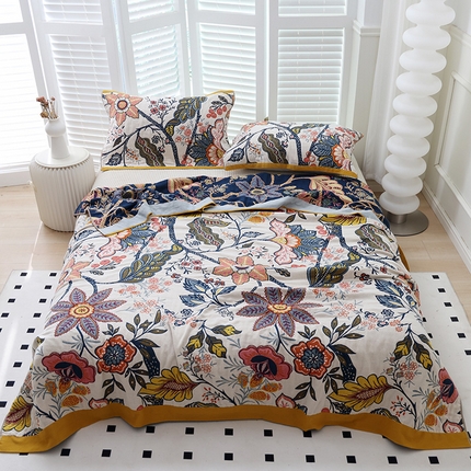 91家纺网 家纺一手货源 找家纺 （总）朴尔家纺-毛巾被 2024新款彩棉国潮风全棉六层纱布毛巾被枕巾浴巾四件套