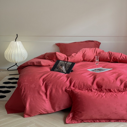 91家纺网 家纺一手货源 找家纺 涵宸 2024新款全棉大提花系列四件套 生如夏花-红