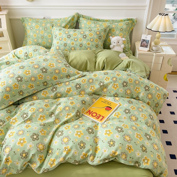 91家纺网 家纺一手货源 找家纺 宝士康家纺 2024新款水洗棉麻双层纱四件套系列  花开半夏