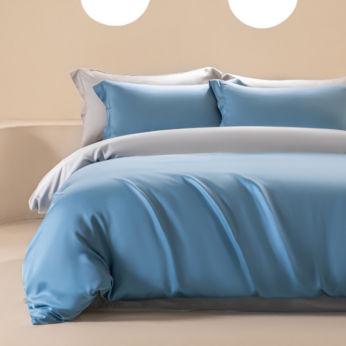 91家纺网 家纺一手货源 找家纺 涵宸 2024新款兰精天丝棉纯色四件套 四件套-星耀兰+时尚灰