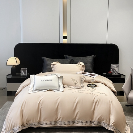 若未家居 2025新款长绒棉高精密刺绣款百万针工艺套件 千鸟格刺绣-锦簇 香槟色