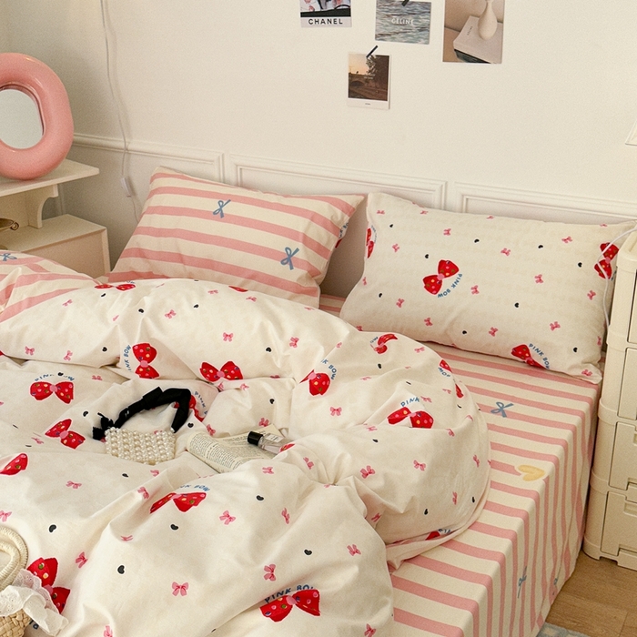 91家纺网 家纺一手货源 找家纺 昔可家纺 2024心动蝴蝶结系列四件套 红色蝴蝶结