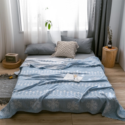 91家纺网 家纺一手货源 找家纺 朴尔家纺-毛巾被 2024新款三层水洗棉全棉纱布毛巾被 印第安-冰蓝