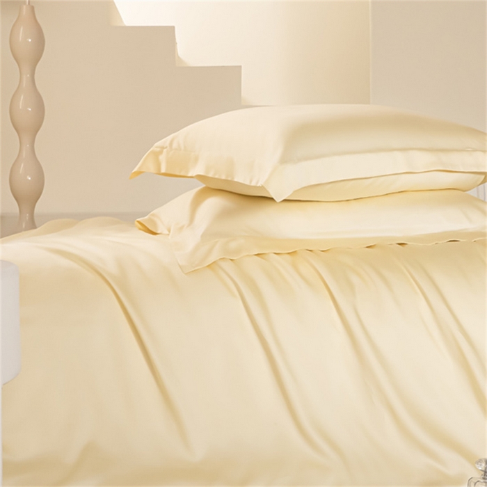 91家纺网 家纺一手货源 找家纺 涵宸 2024新款兰精天丝棉纯色四件套 四件套-雪梨+象牙白