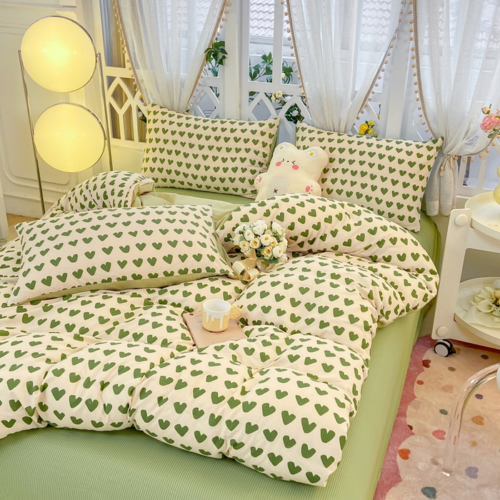 91家纺网 家纺一手货源 找家纺 牛牛家纺 牛牛  2024新款泡泡棉小清新四件套(1) 爱心点点