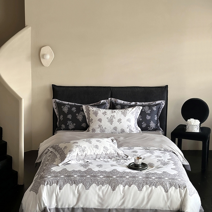 91家纺网 家纺一手货源 找家纺 鹿班家居 2024新款100支长绒棉数码印花四件套-暗影玫瑰 暗影玫瑰-白