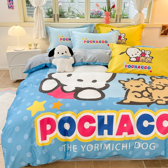 91家纺网 家纺一手货源 找家纺 孩子王（原鼎盛） 2025新款三丽鸥系列全棉活性大版印花卡通学生四件套 波点帕恰狗