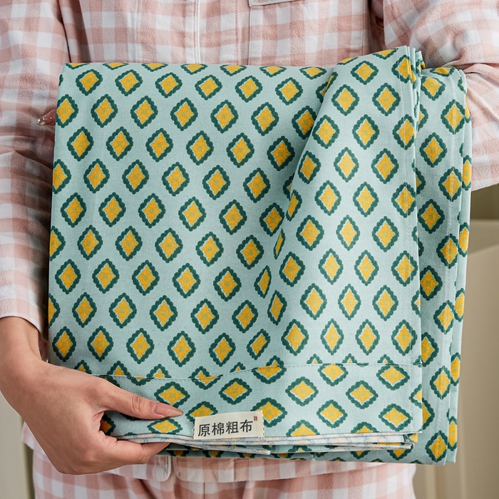 91家纺网 家纺一手货源 找家纺 九沐良品 新款全棉无印老粗布单品床单+三件套 岸谷-绿