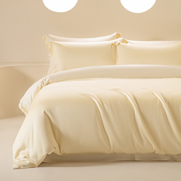 91家纺网 家纺一手货源 找家纺 涵宸 2024新款兰精天丝棉纯色四件套 四件套-雪梨+象牙白