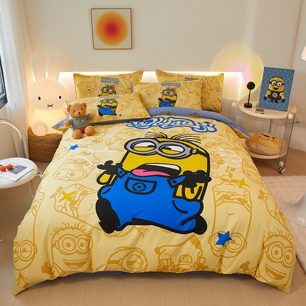 91家纺网 家纺一手货源 找家纺 （总）鑫帝家居 2025新款全棉活性印花四件套---小黄人系列