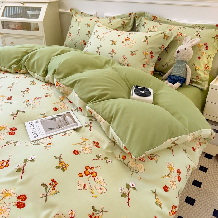 91家纺网 家纺一手货源 找家纺 宝士康家纺 2024新款水洗棉麻双层纱四件套系列  雅韵